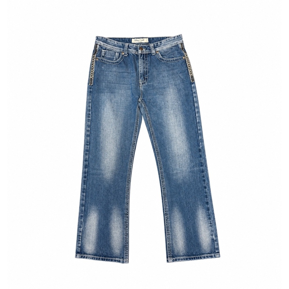 Blue Cult Denim Mens Straight Leg Jeans Blue Embroidered Trim Size 33x28